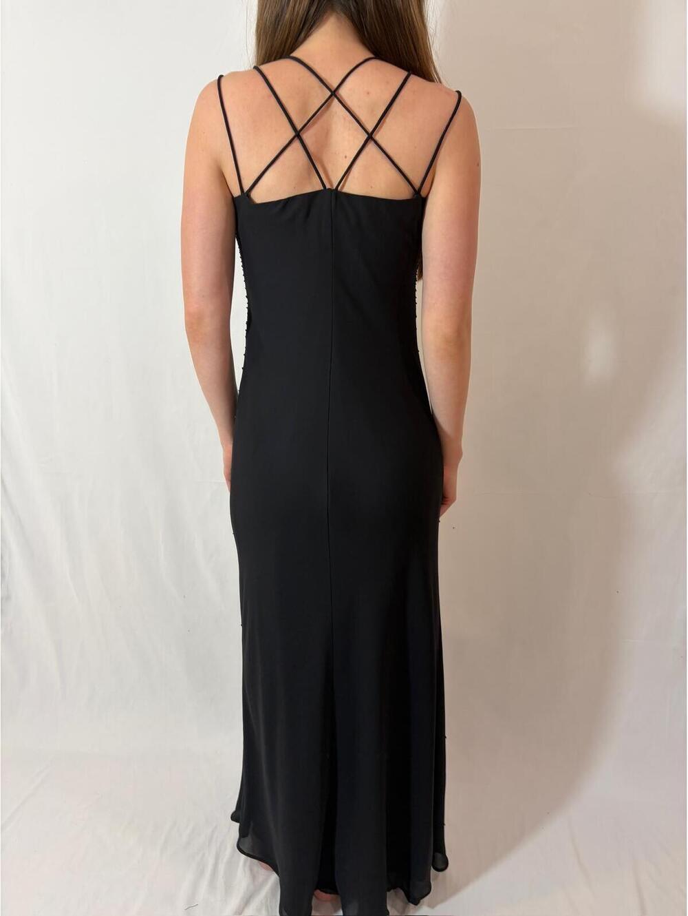 Black Beaded Sparkly Strappy Backless Vintage Formal Black Tie Gown